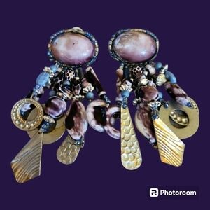 VTG CHIPITA 1980s Artisan Funky Lavendar Beaded Clip-on Earrings